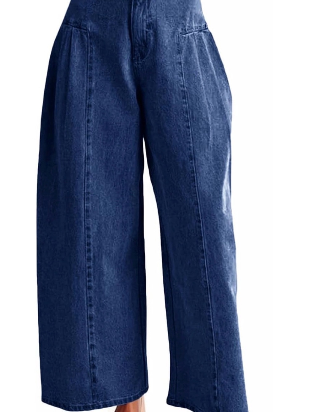 Wide Leg High-Waist Women's Jeans - Dark Blue